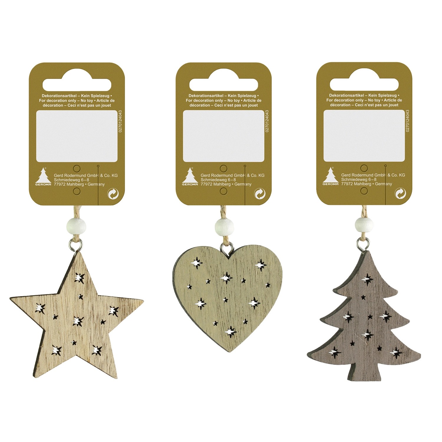 Dřevěné závěsné dekorace, přírodní, 6 cm, různé druhy