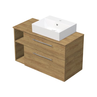 INTEDOOR Koupel.skříň+umyvadlo BEE, úchyt chrom, 100cm, regál vlevo, dub Hickory