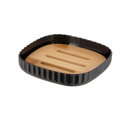 Wenko Mýdlenka Rotello, černá/bambus, 10,6 x 10,6 x 2,1 cm