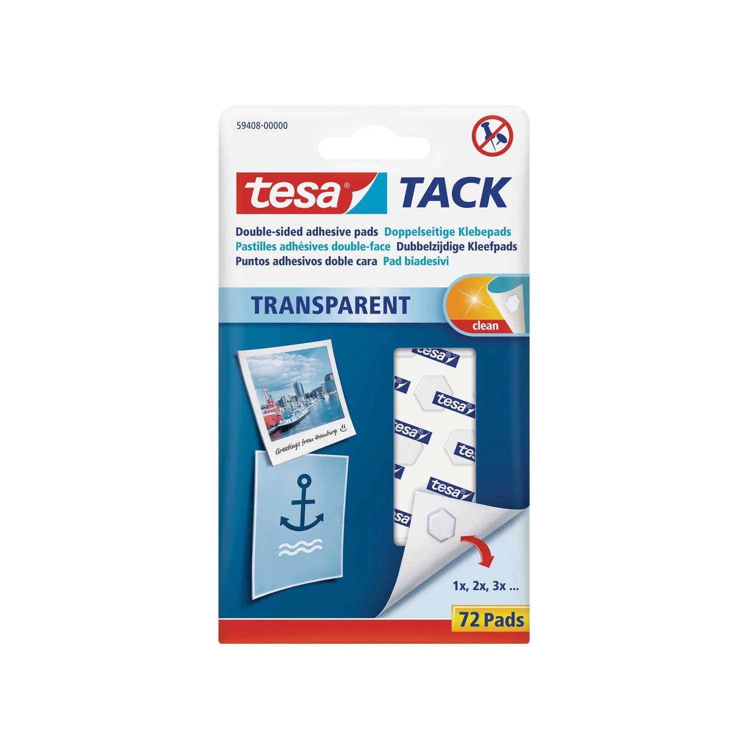 tesa Oboustranně lepicí polštářky Tack TRANSPARENT, průhledná, 72 ks