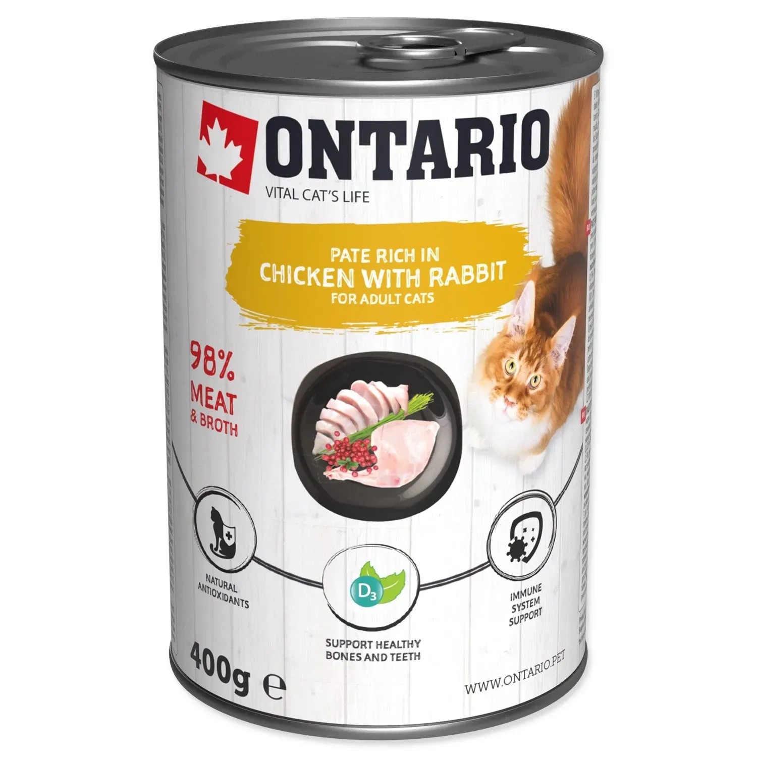 Levně ONTARIO Konzerva pro kočky Adult s kuřecím paté a králíkem 400 g