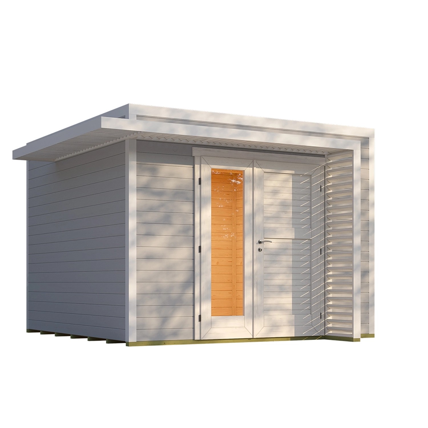 Weka Dřevěný zahradní domek Amberley 28mm V2, šedá-bílá, 300 x 300 cm