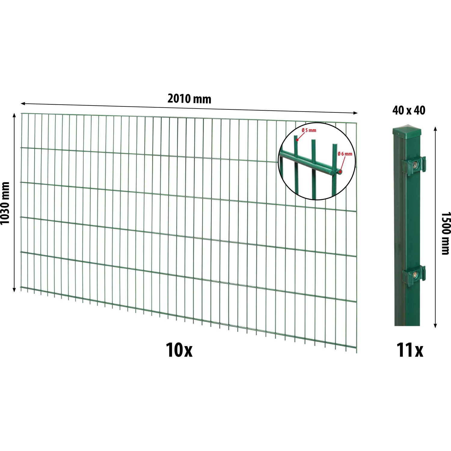 Floraworld Kompletní plotový set 2prut. sl.4x4 zabet., zelená, 103 cm, 20 m