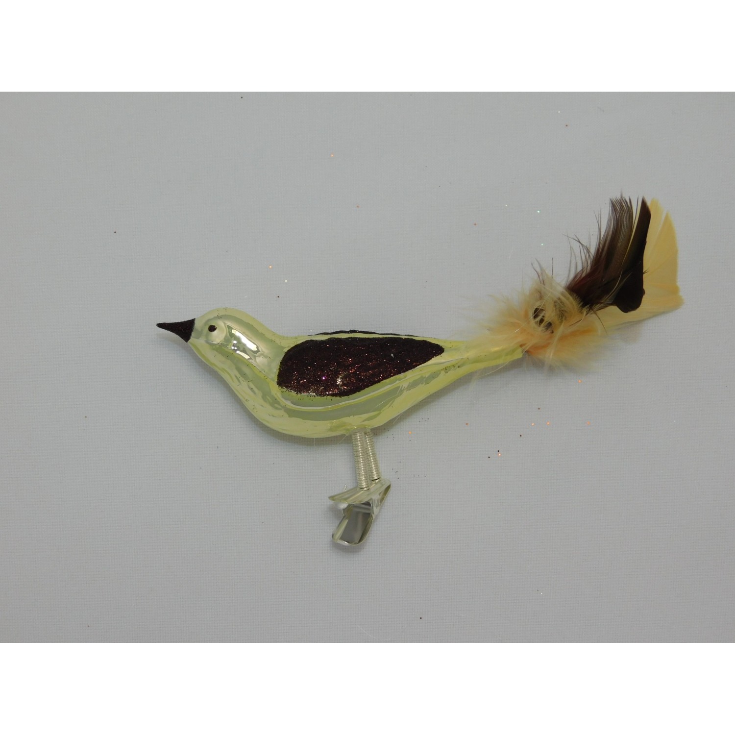 Ornex Skleněná vánoční ozdoba ptáček béžový 8 x 4 x 12 cm