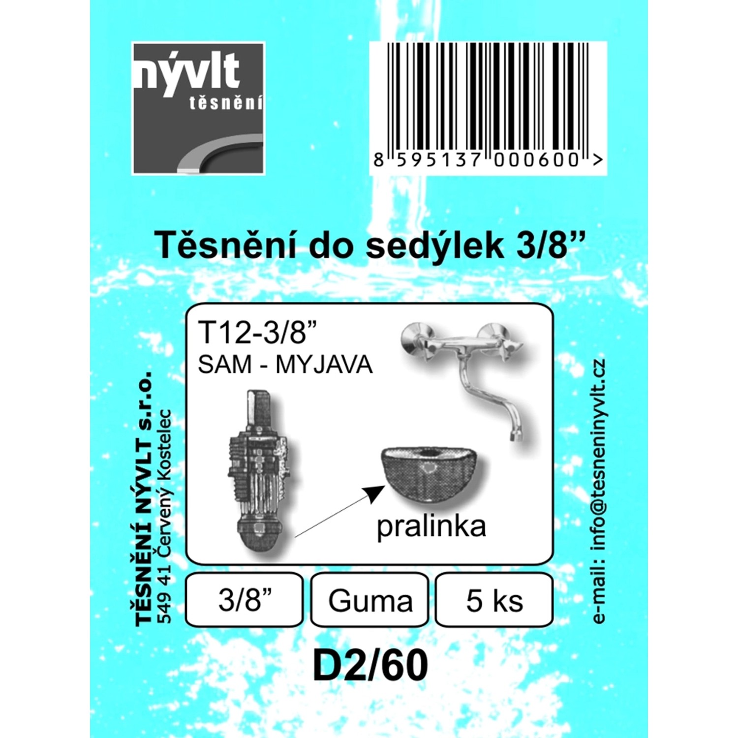 Sada půlkulatých těsnění do sedýlek 3/8 guma, 5ks