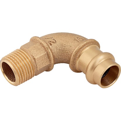 Lisovací koleno červený bronz 90°, pr. 15 mm x 21 mm (R 1/2), 1 ks