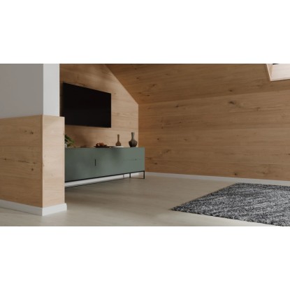 Pokoj s obkladem stěn Egger Decowall FL009 Esbjerg světle hnědá skládací lišta.