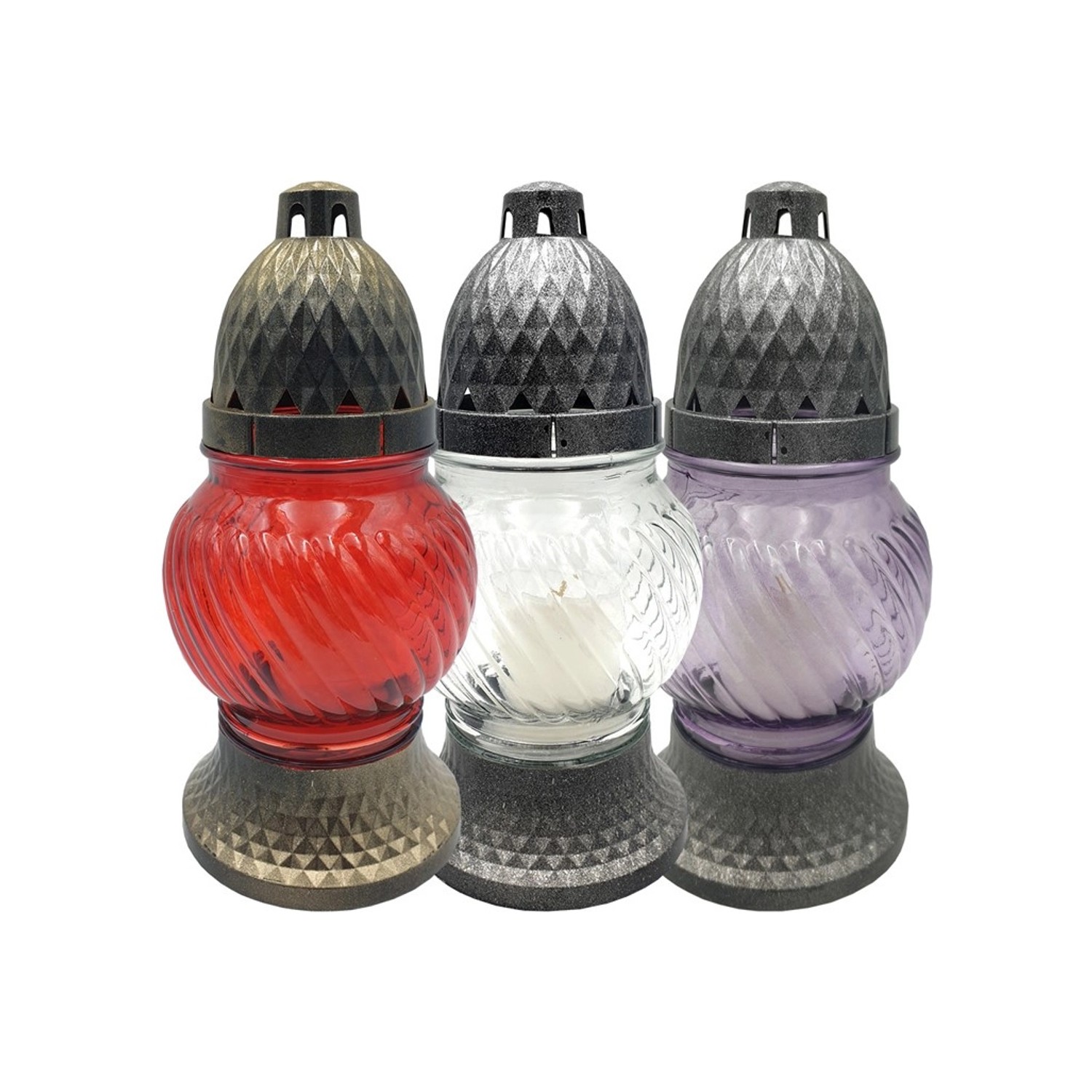 Lampa hřbitovní skleněná 22 cm, vklad 40 g, mix barev