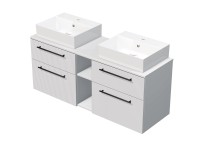 INTEDOOR Skříň+2umyvadla BEE, úchyt černý, š.140cm, regál střed, bílá 3D pruhy