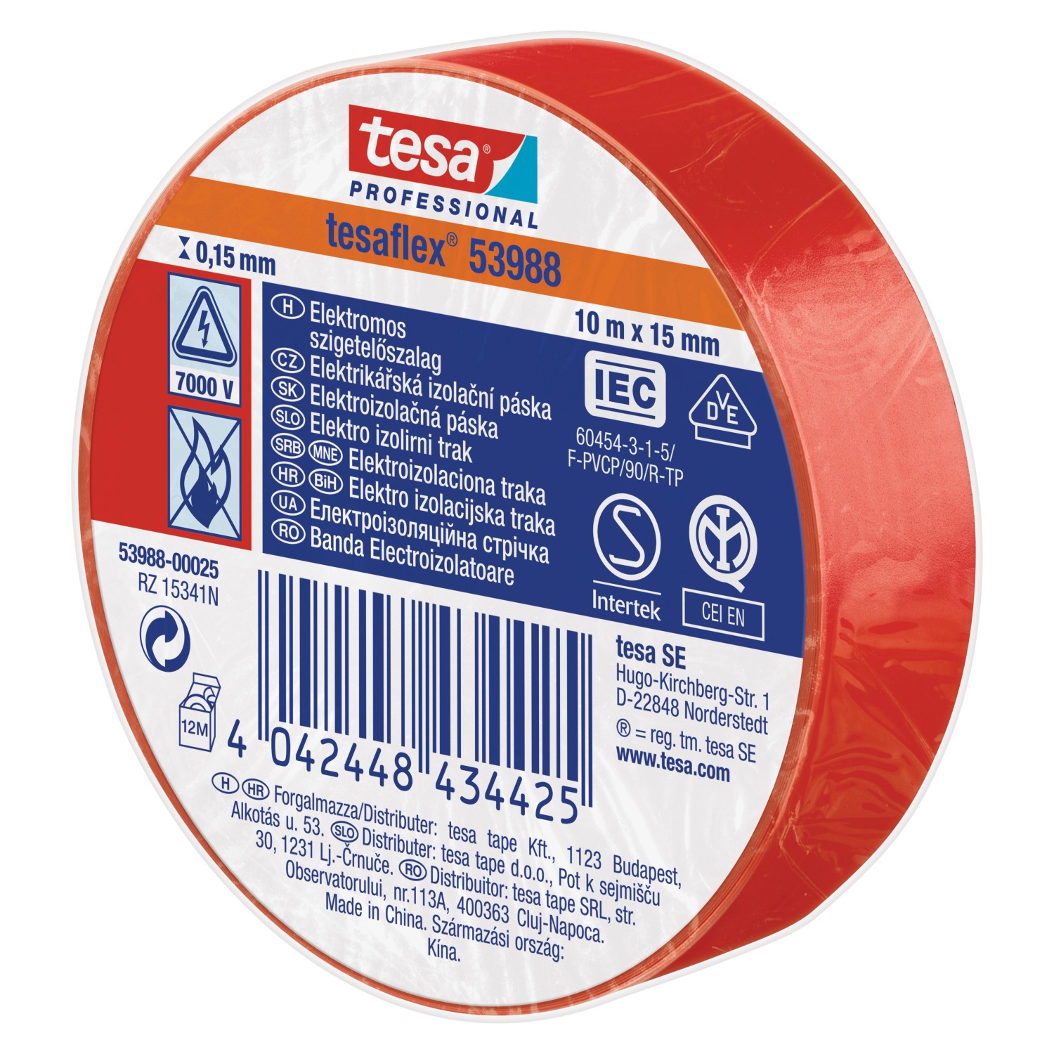 tesa Professional Elektrikářská izolační páska tesaflex červená 10 m x 15 mm