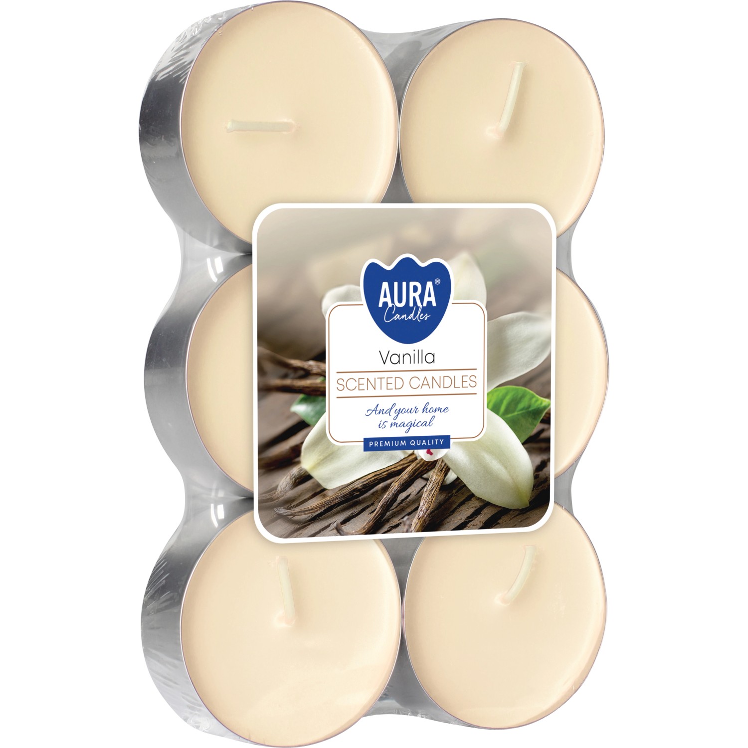 AURA Candles Maxi vonná čajová svíčka Vanilla pr. 5,7 cm, 6 ks