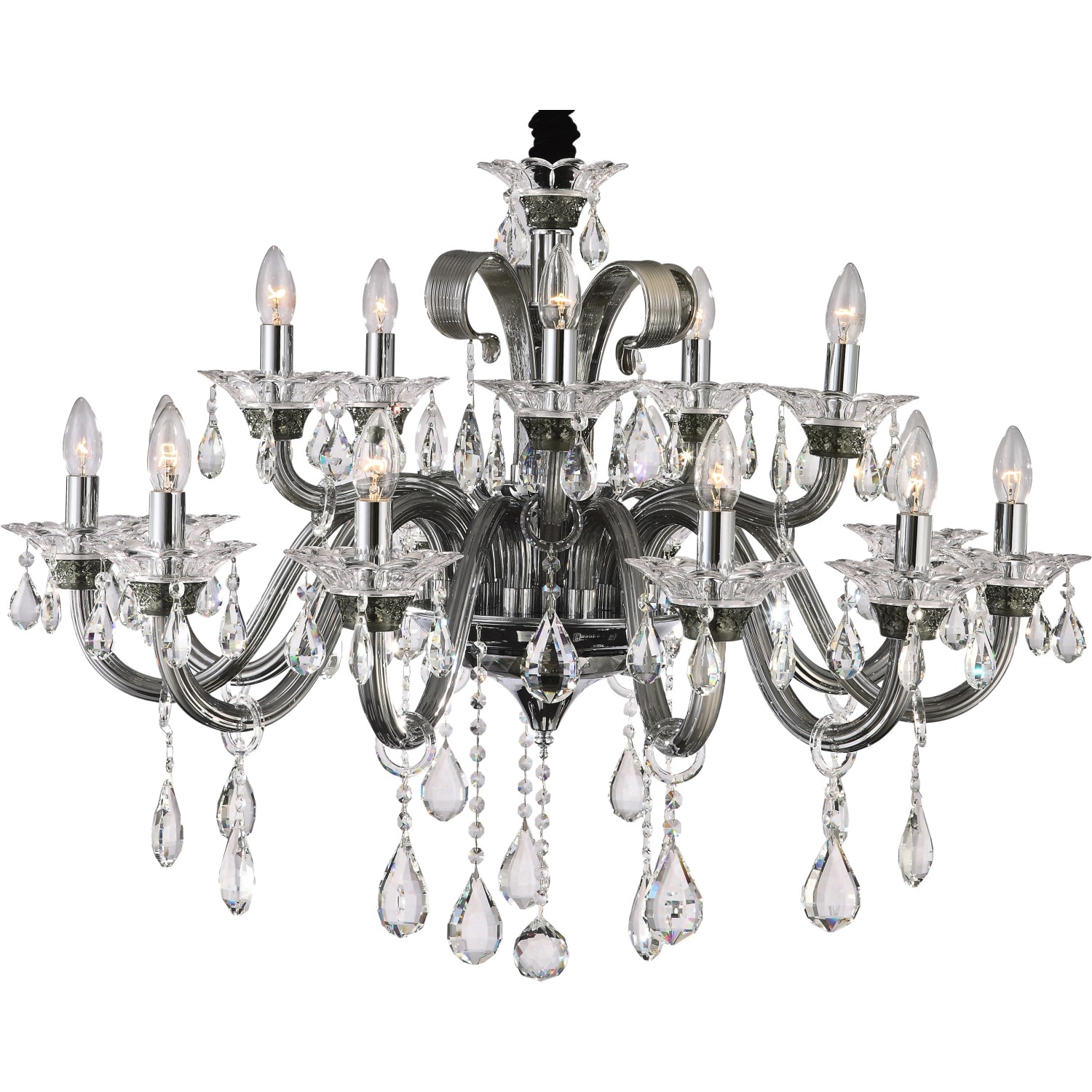 Globo Lustr DUNJA, 15x E14, chrom/kouřový, pr. 95 x 134,5 cm