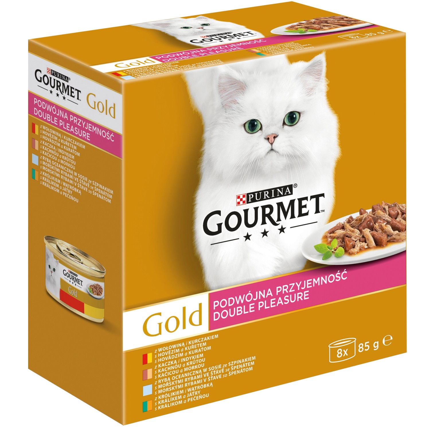 Purina Konzervy pro kočky Gourmet Gold hovězí, králík, mořské ryby, kachna 8x85g