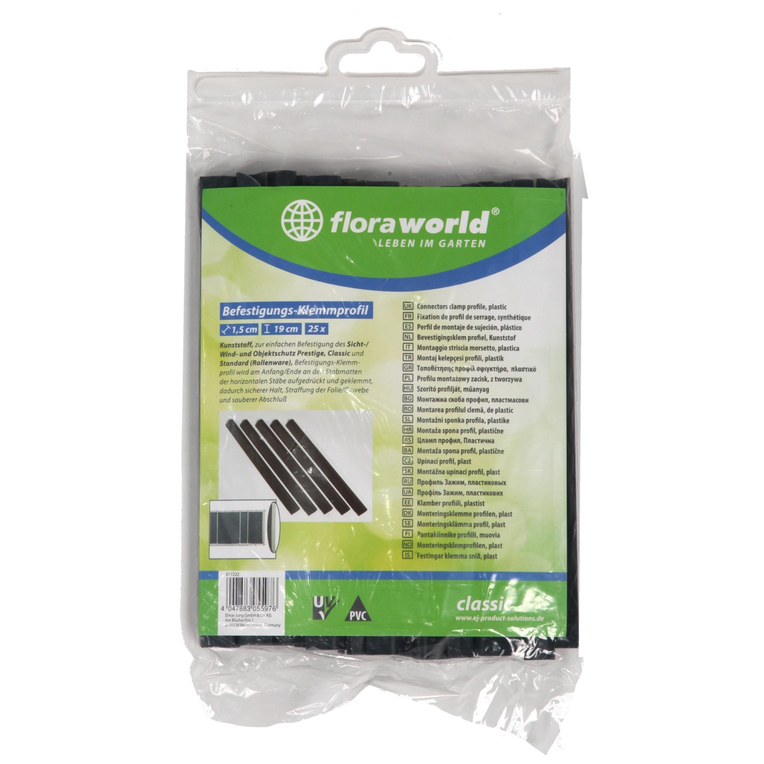 Floraworld Upínací profil pro protipohl. ochranu antracit, 1,5 x 19 cm, 25 ks