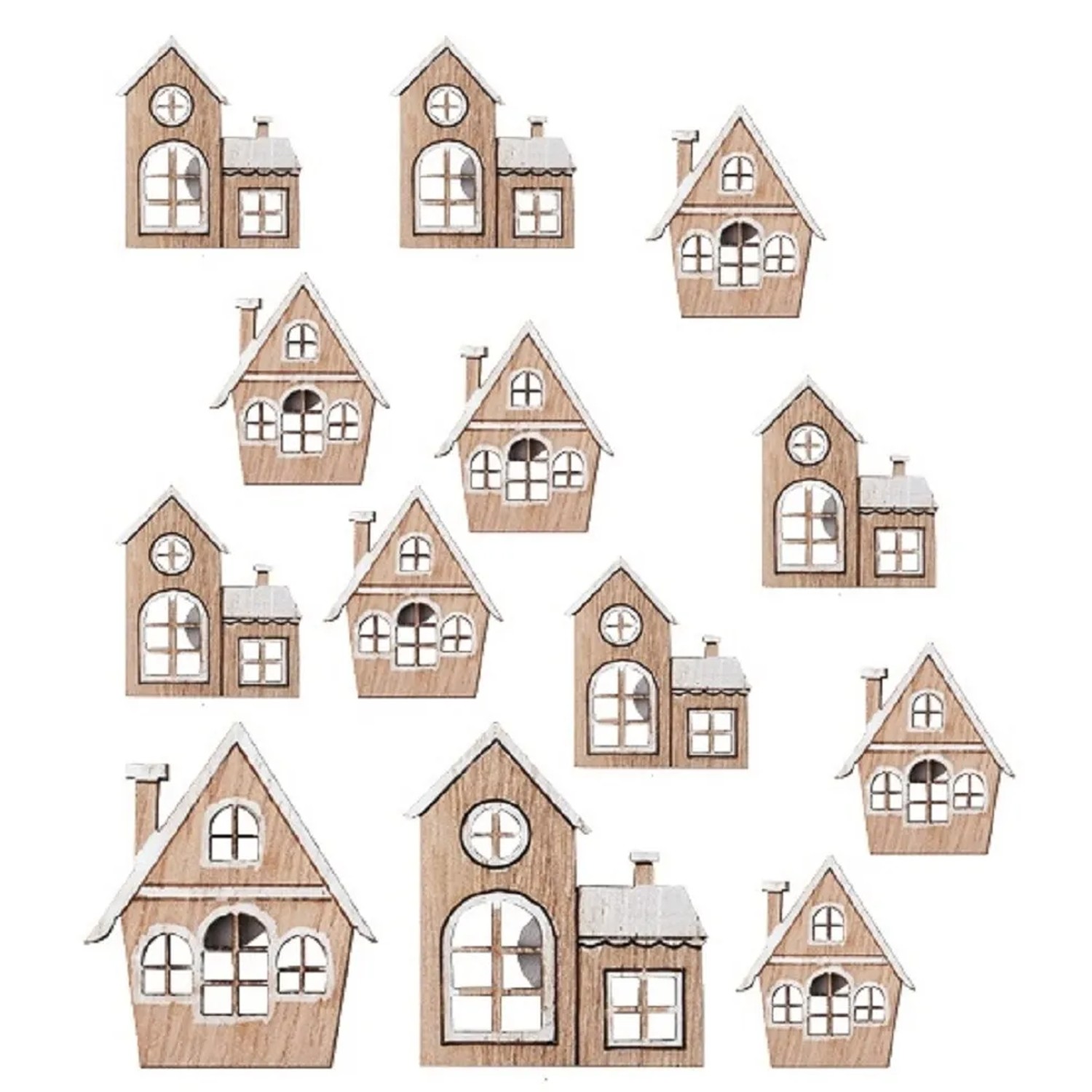 Dřevěné domečky s lepíkem 3 cm, 12 ks Anděl Přerov s.r.o.