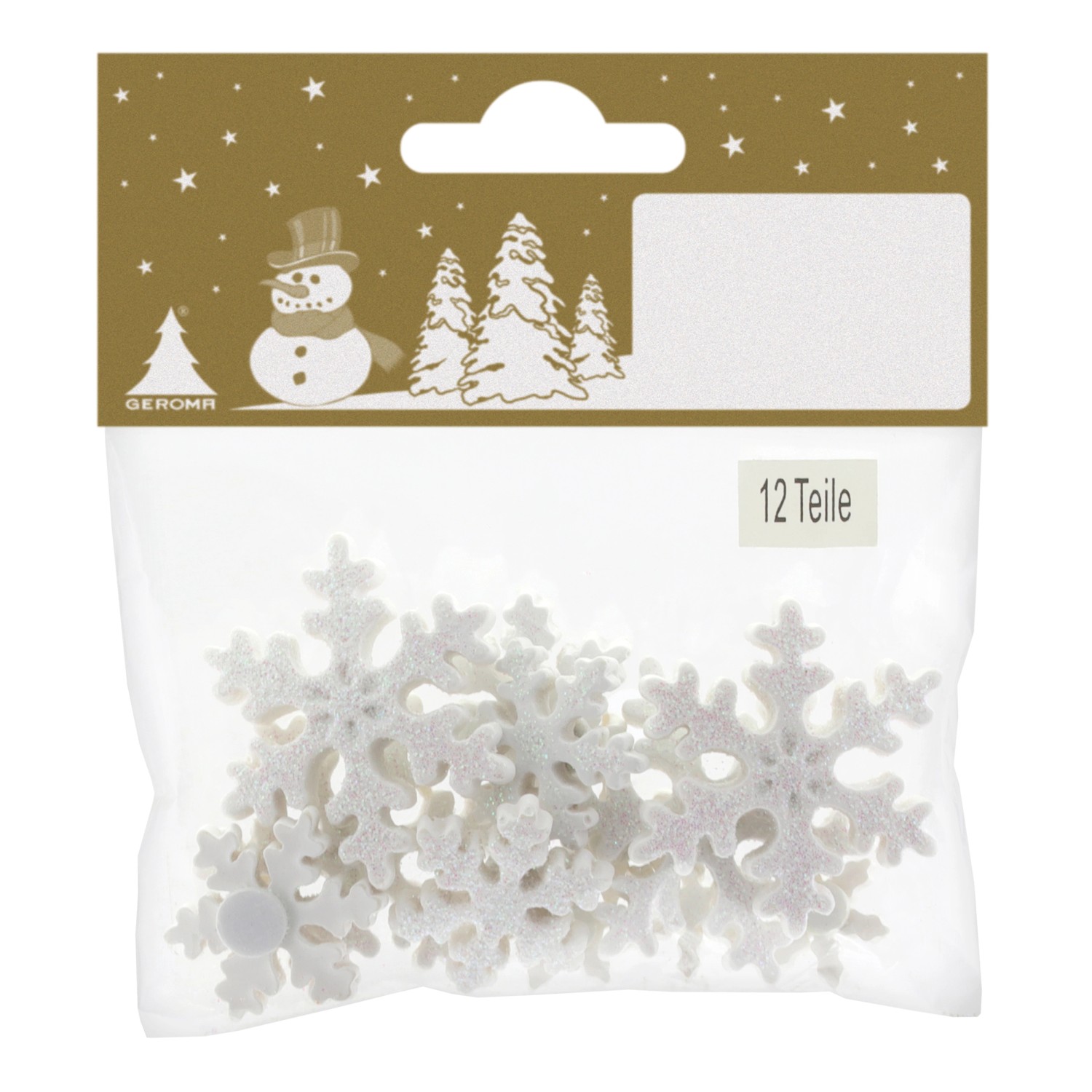 12 sněhových vloček z polyresinu k nalepení 3 velikosti