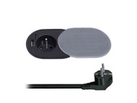 Solight Vestavná zásuvka 1z + USB A+C 20W PD s posuvným víčkem, 2m, stříbrná
