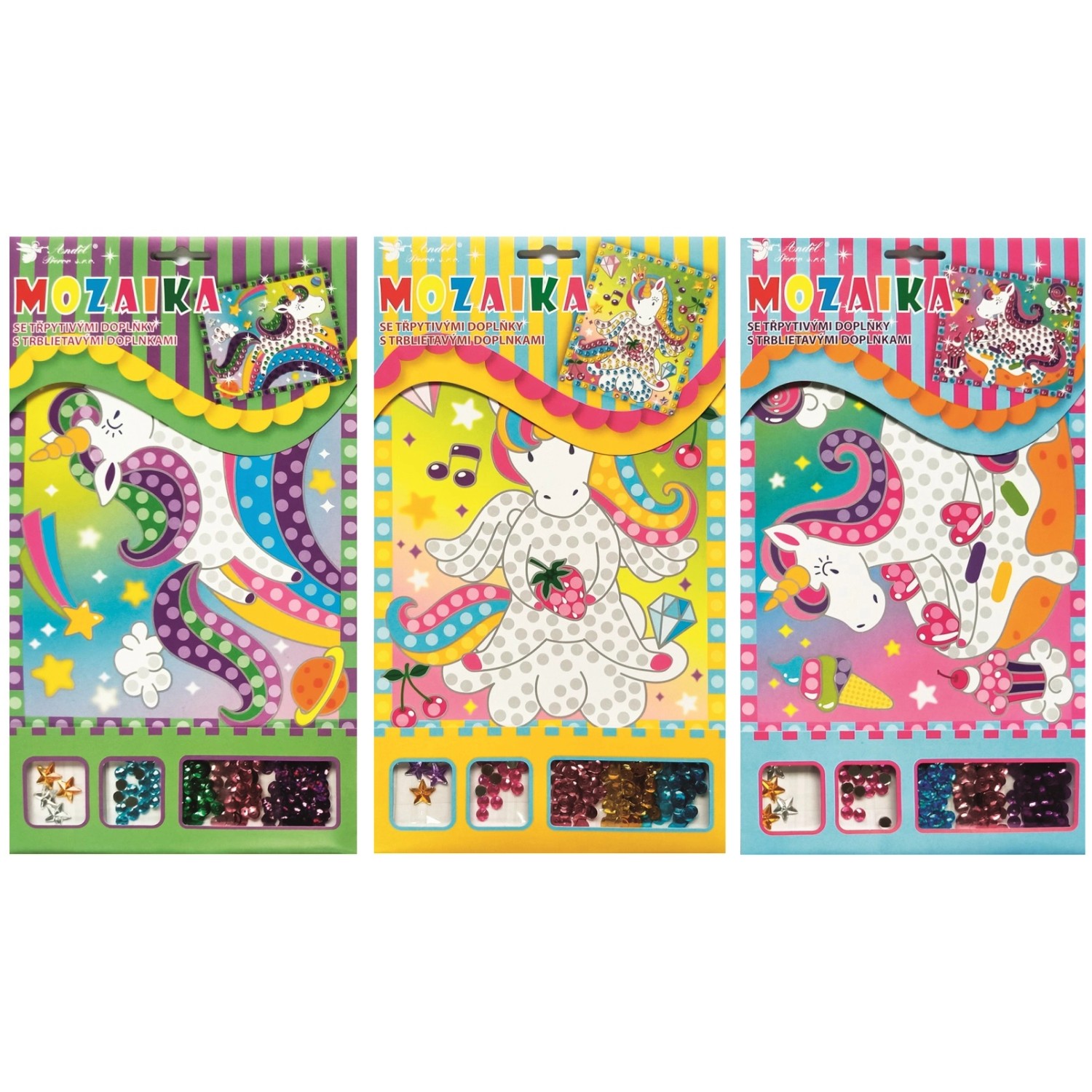 Anděl Přerov Mozaika s třpytivými flitry jednorožec, 17 x 30 cm