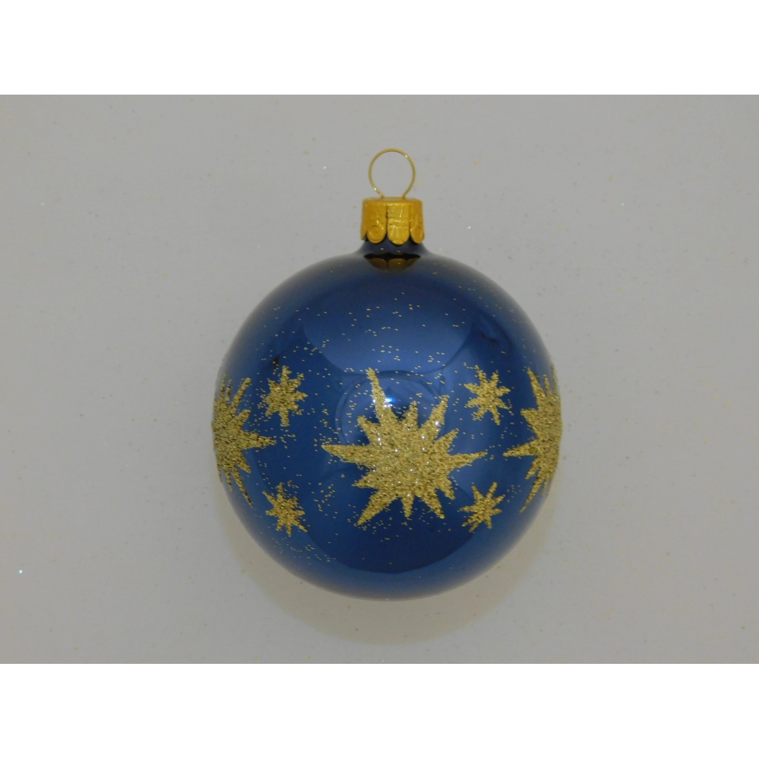 ONREX Vánoční ozdoba skleněná koule modrá hvězdičky pr. 7 cm