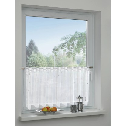 Bennetti Vitrážová záclona se skrytými poutky, stříbrný potisk, bílá 140 x 45 cm
