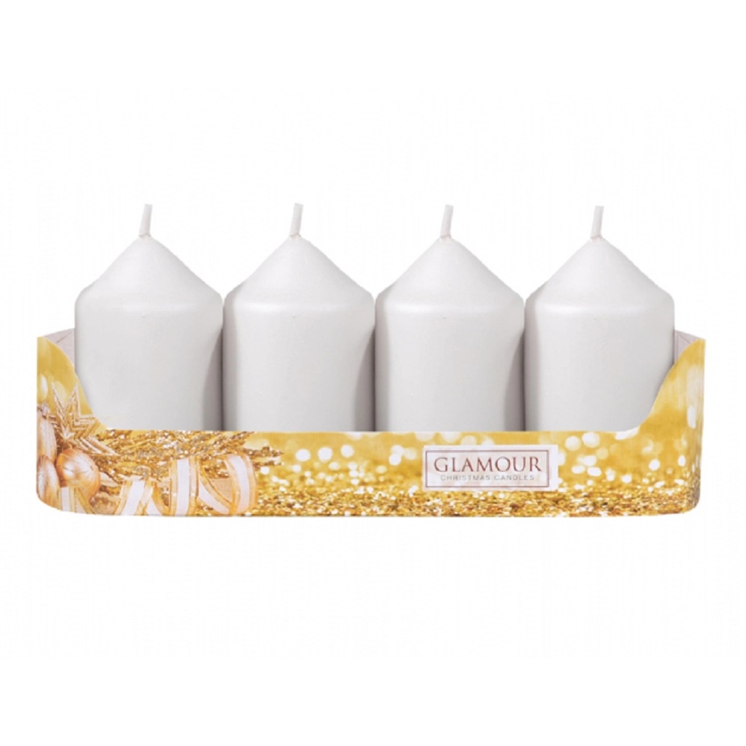 Adventní svíčka válec, metalická matná bílá, pr. 5 x 9 cm, 4 ks