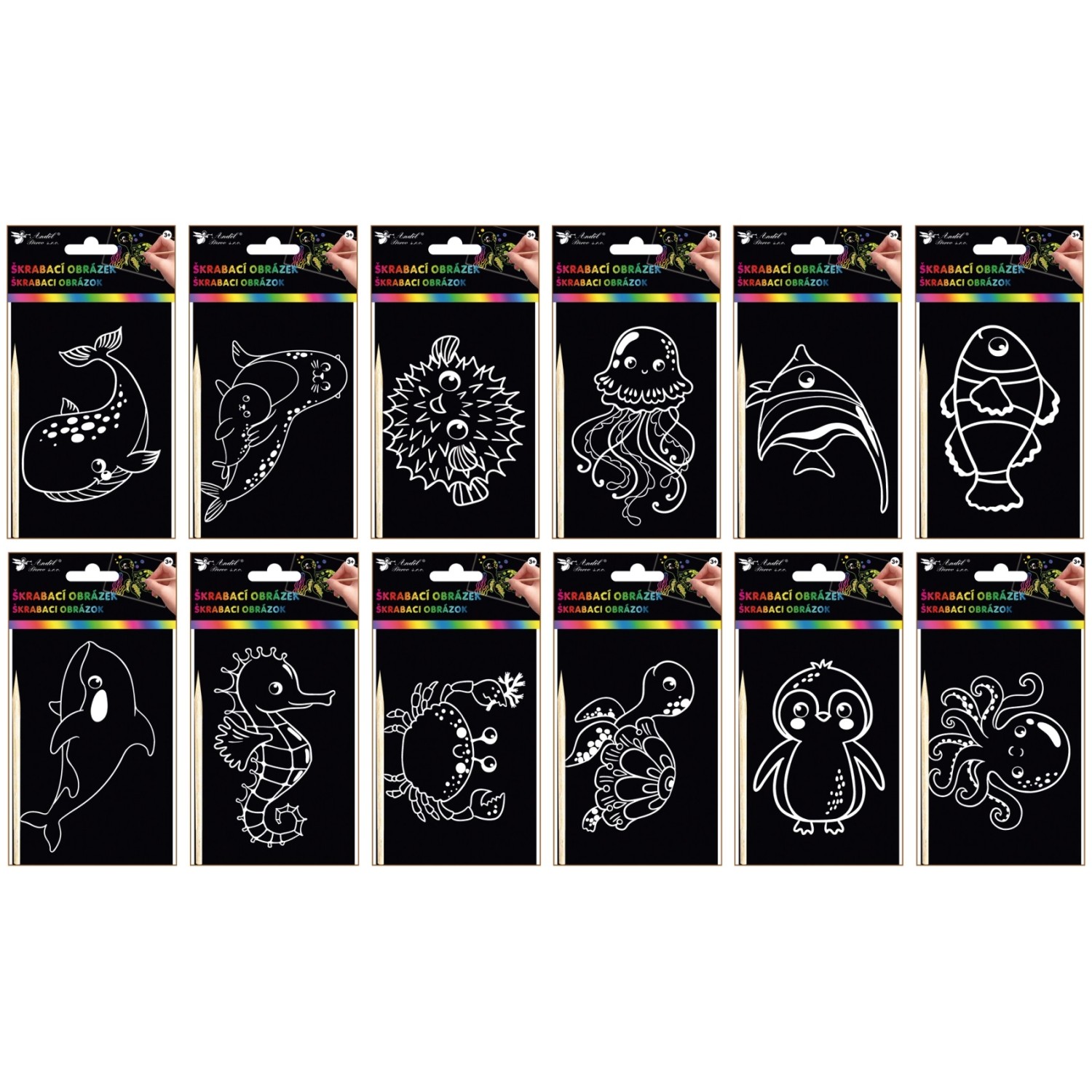 Anděl Přerov Škrábací obrázky, mořská zvířátka 10,5 x 15,5 cm