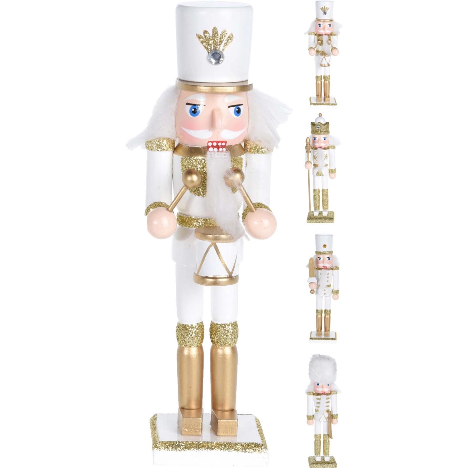 Koopman Dekorativní figurka louskáček bílo-zlatý, různé druhy, 18 cm, 1 ks