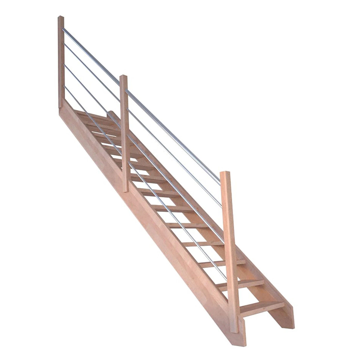 StarWood Schody Mykonos Pro bukové rovné 80cm otevřené dřev. nerez. zábradlí L