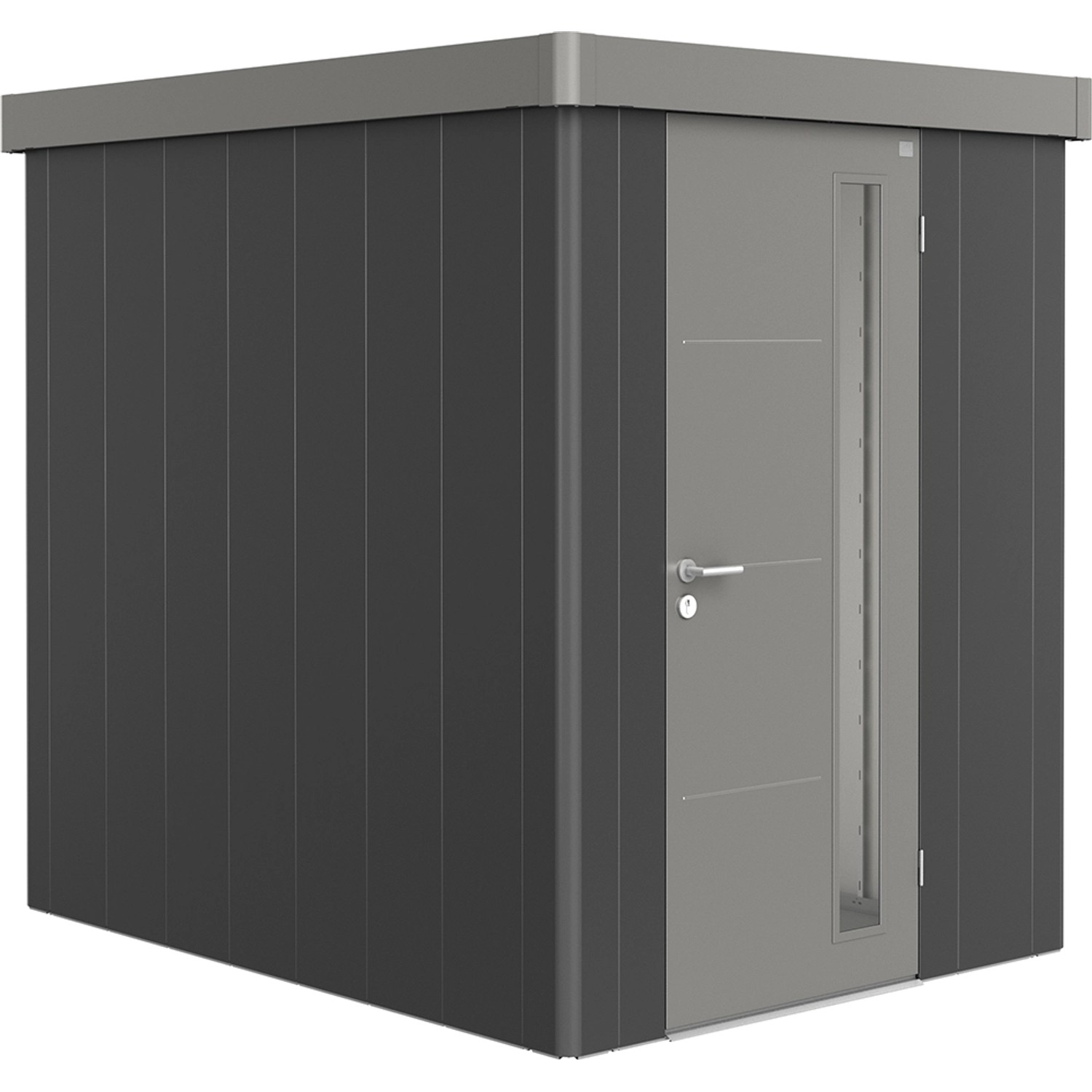 Biohort Plechový zahradní domek Neo2A 3.2 standardní dveře tm. šedá 180 x 236 cm