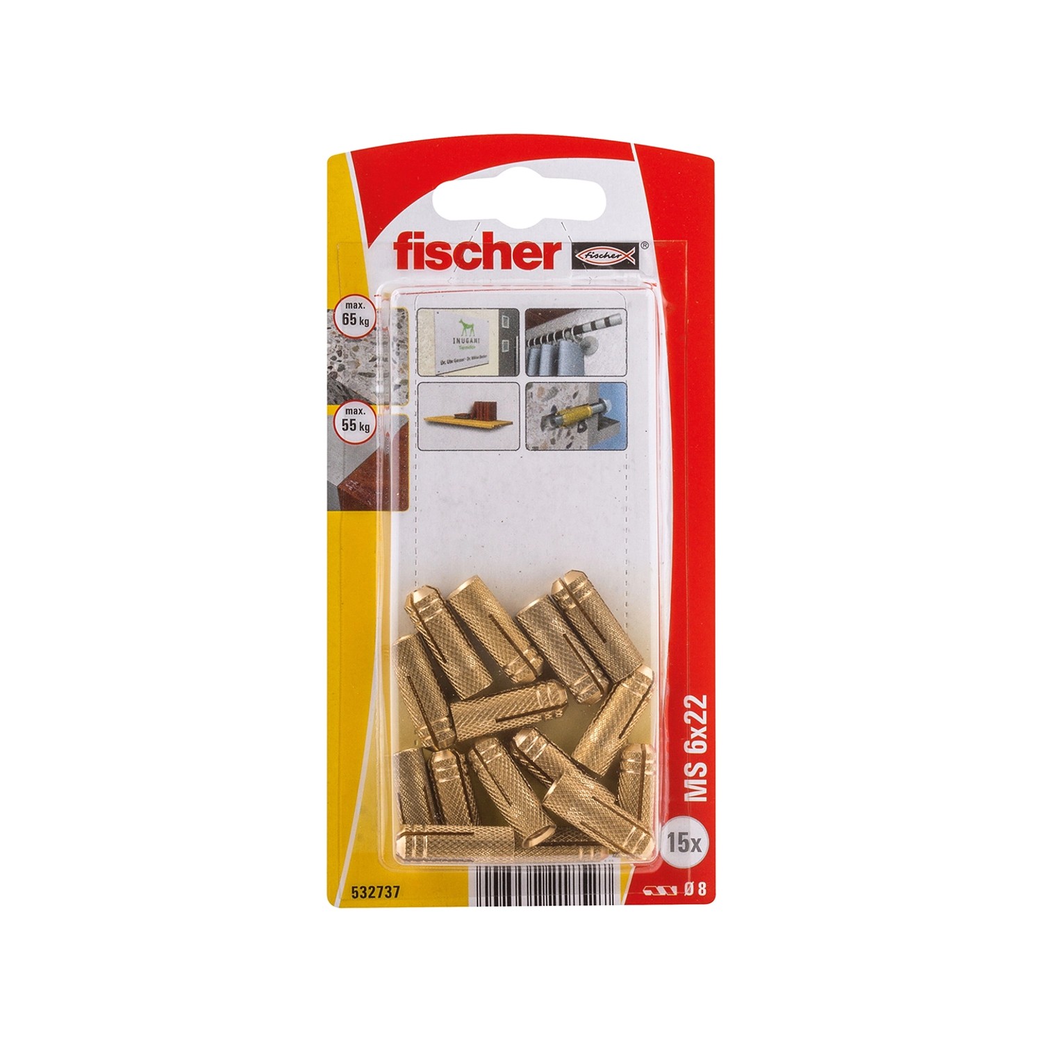 Fischer Mosazná hmoždinka MS 6 x 22 K NV, 15 ks