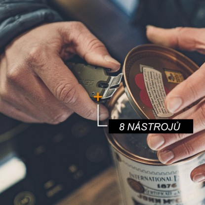 Gerber Prybrid Utility kapesní nástroj s 8 nástroji otevírá plechovku.