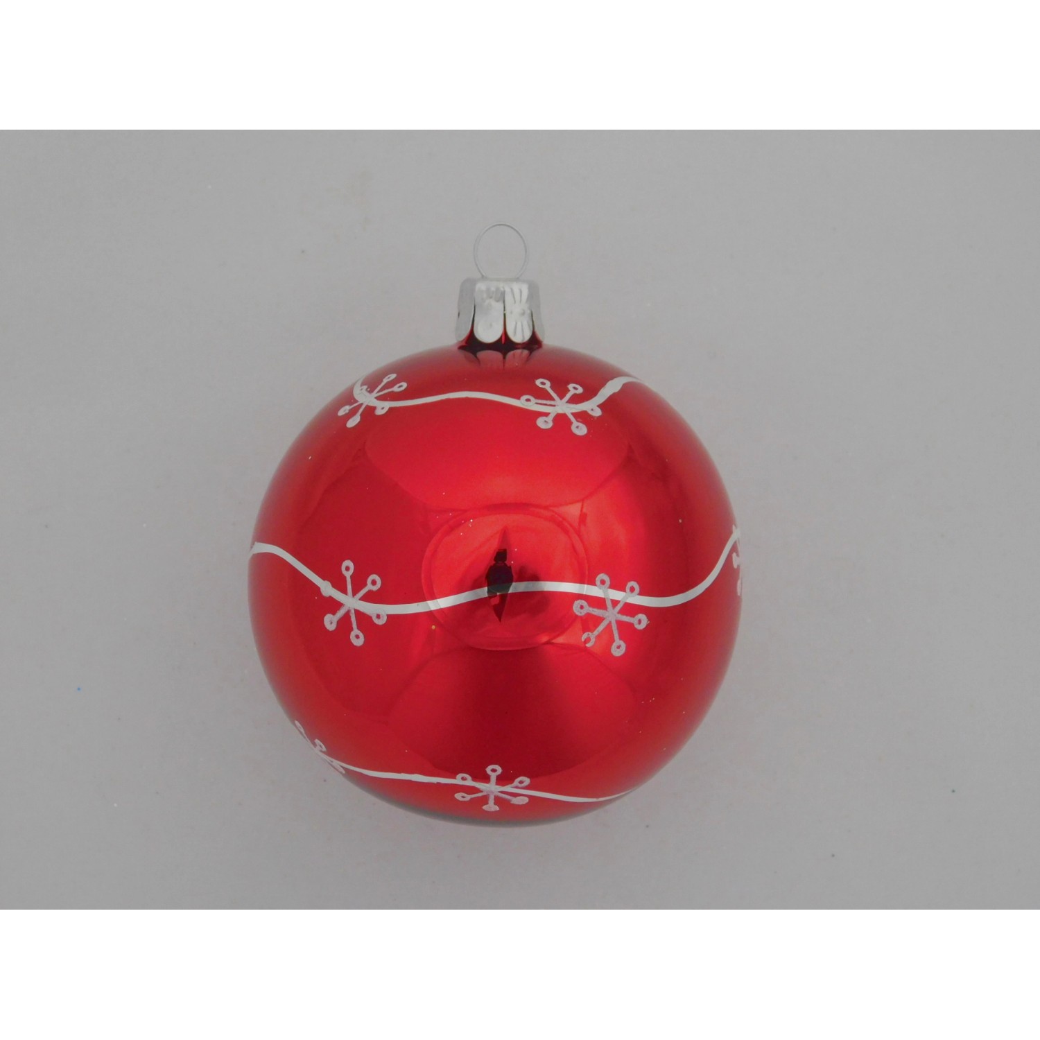 ONREX Vánoční ozdoba skleněná koule červená vločky pr. 8 cm
