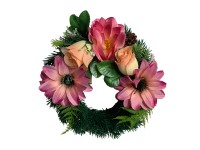 M.A.T. Podzimní dušičkový věnec z umělých květin červenobílý pr. 28 cm