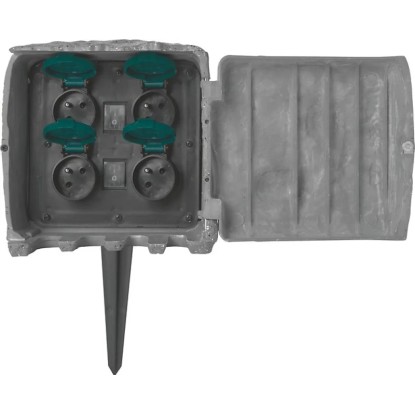 Zahradní zásuvka vzhled kamene, 4 zásuvky 2P+E, gumový kabel
