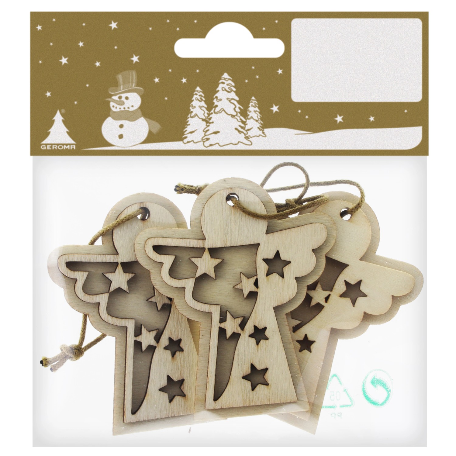 GEROMA Závěsná dekorace andílek dřevěný přírodní 6,2 cm, 3 ks