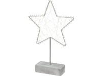 Vánoční LED dekorace kovová hvězda na podstavci, 30 diod, matná stříbrná, 30 cm