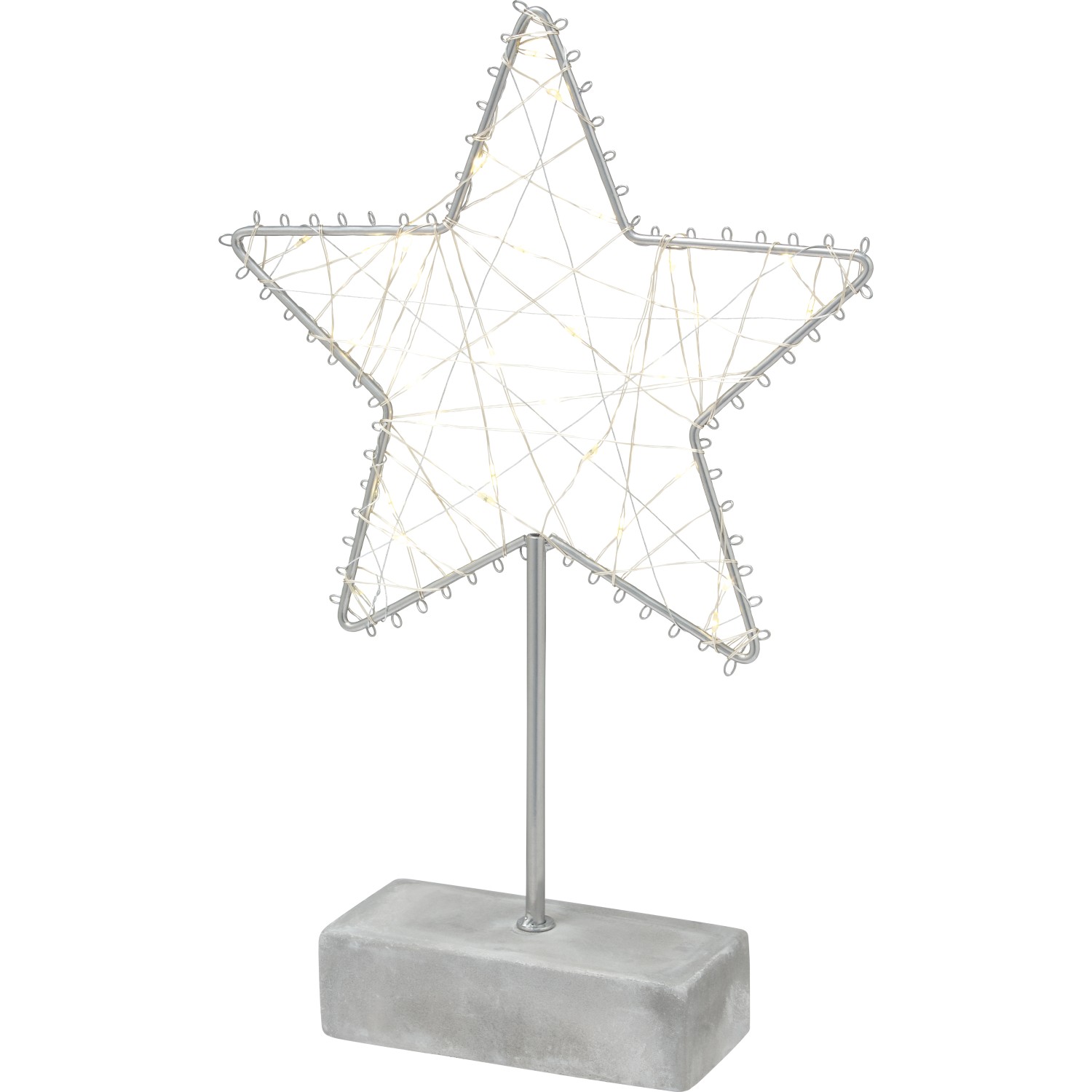 Vánoční LED dekorace kovová hvězda na podstavci, 30 diod, matná stříbrná, 30 cm