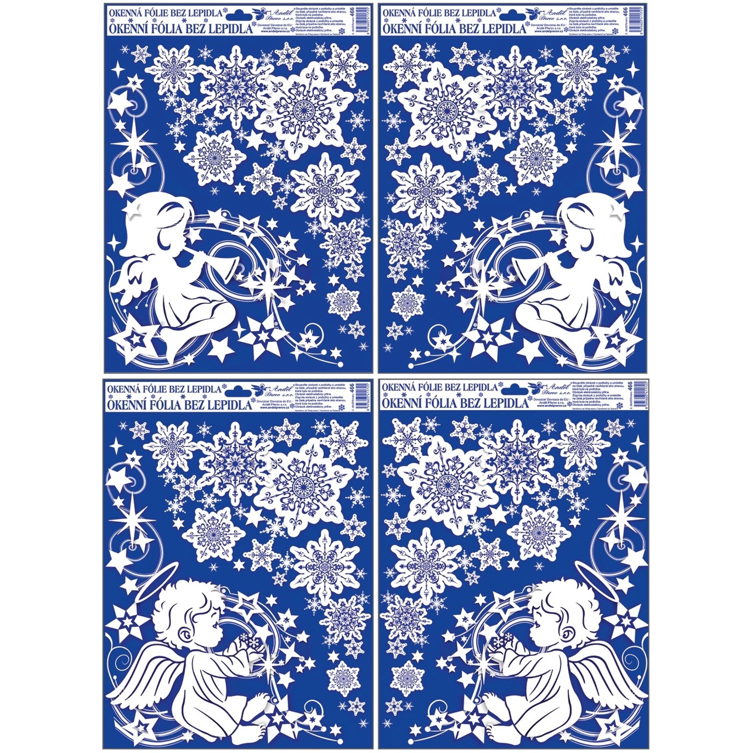 Okenní fólie rohová andílci s duhovými glitry 38 x 30 cm Silueta andílka vlevo