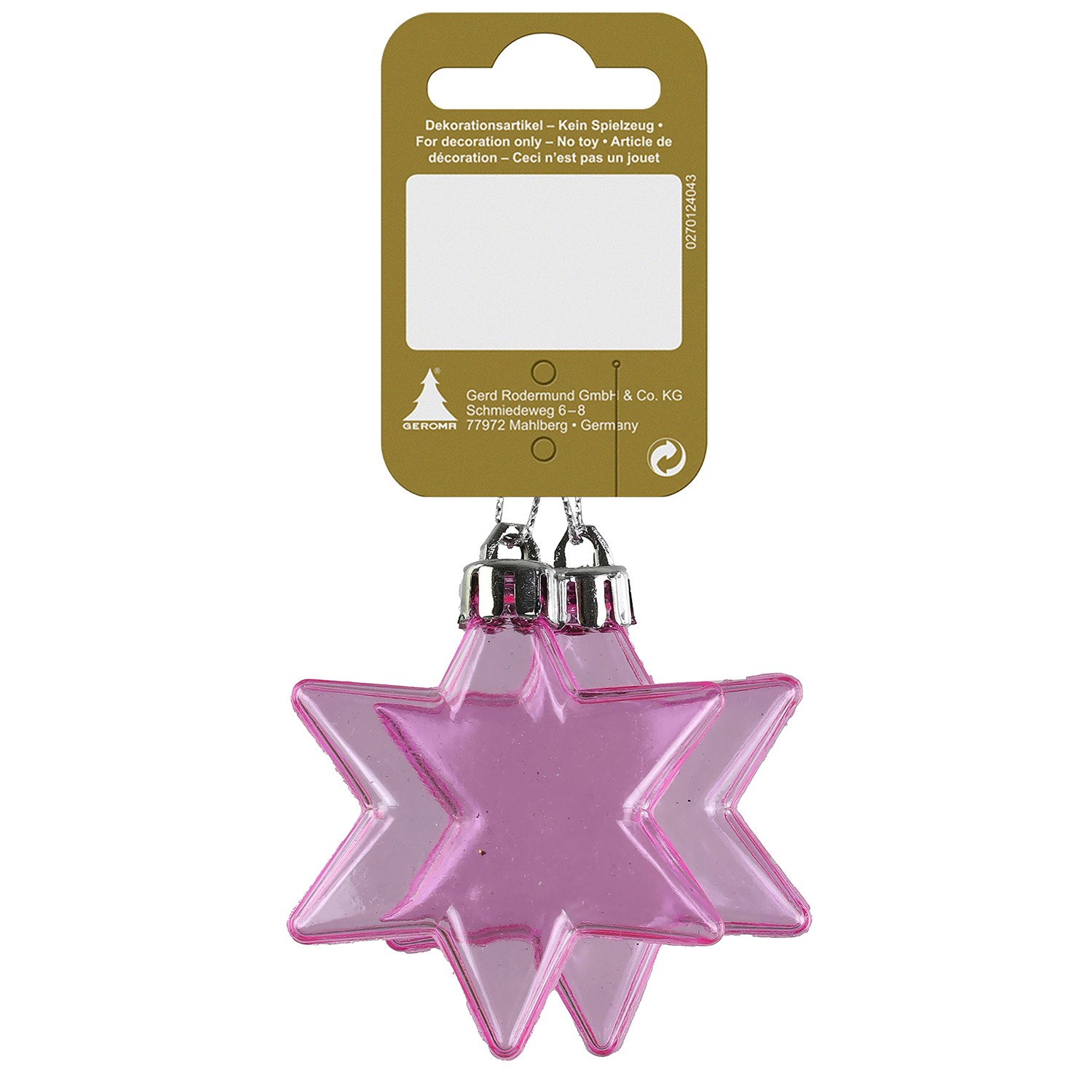 GEROMA Vánoční ozdoba hvězda plast růžová pr. 6 cm, 2 ks