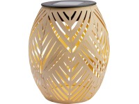 Solární stolní LED lampa s motivem listu, IP44, písková, pr. 12,5 x 15 cm