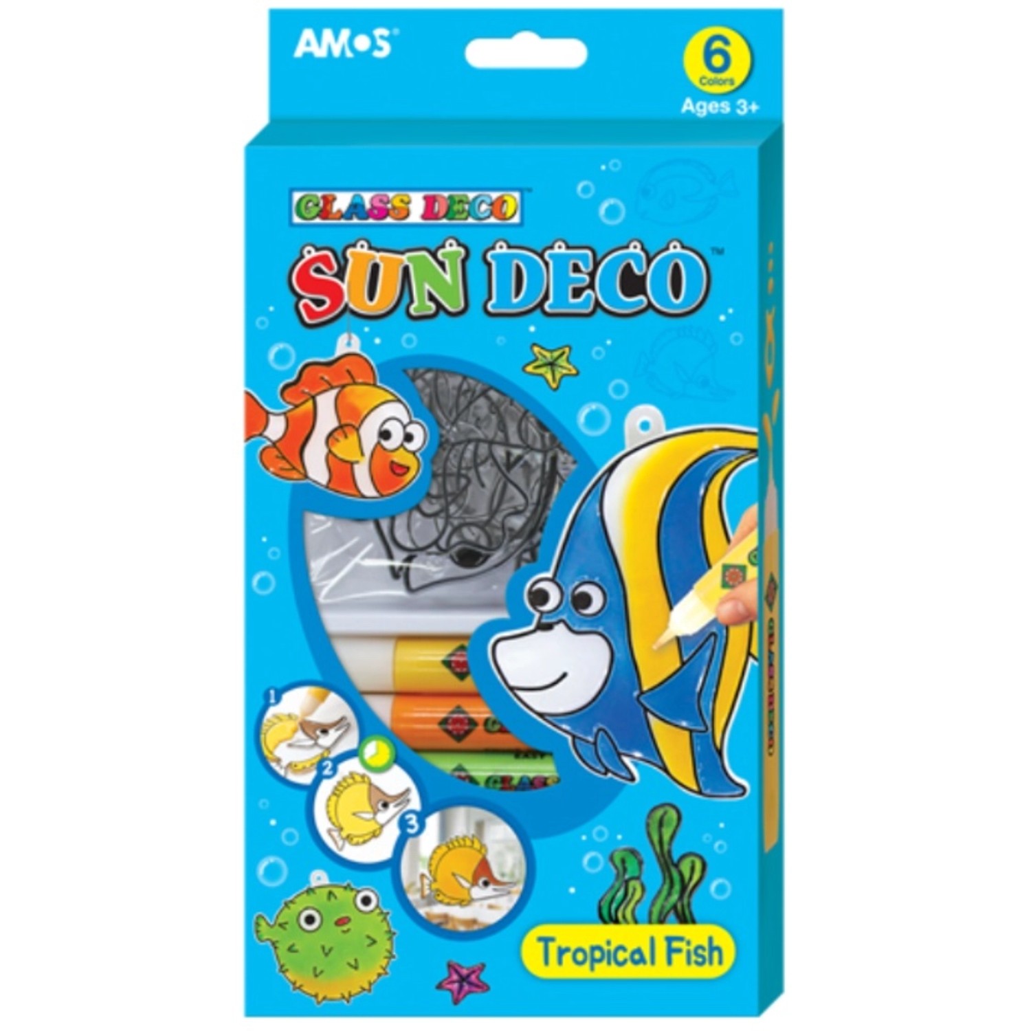 Amos Barvy na sklo sada 6 barev, 10,5 ml + 6 sklíček Mořské ryby