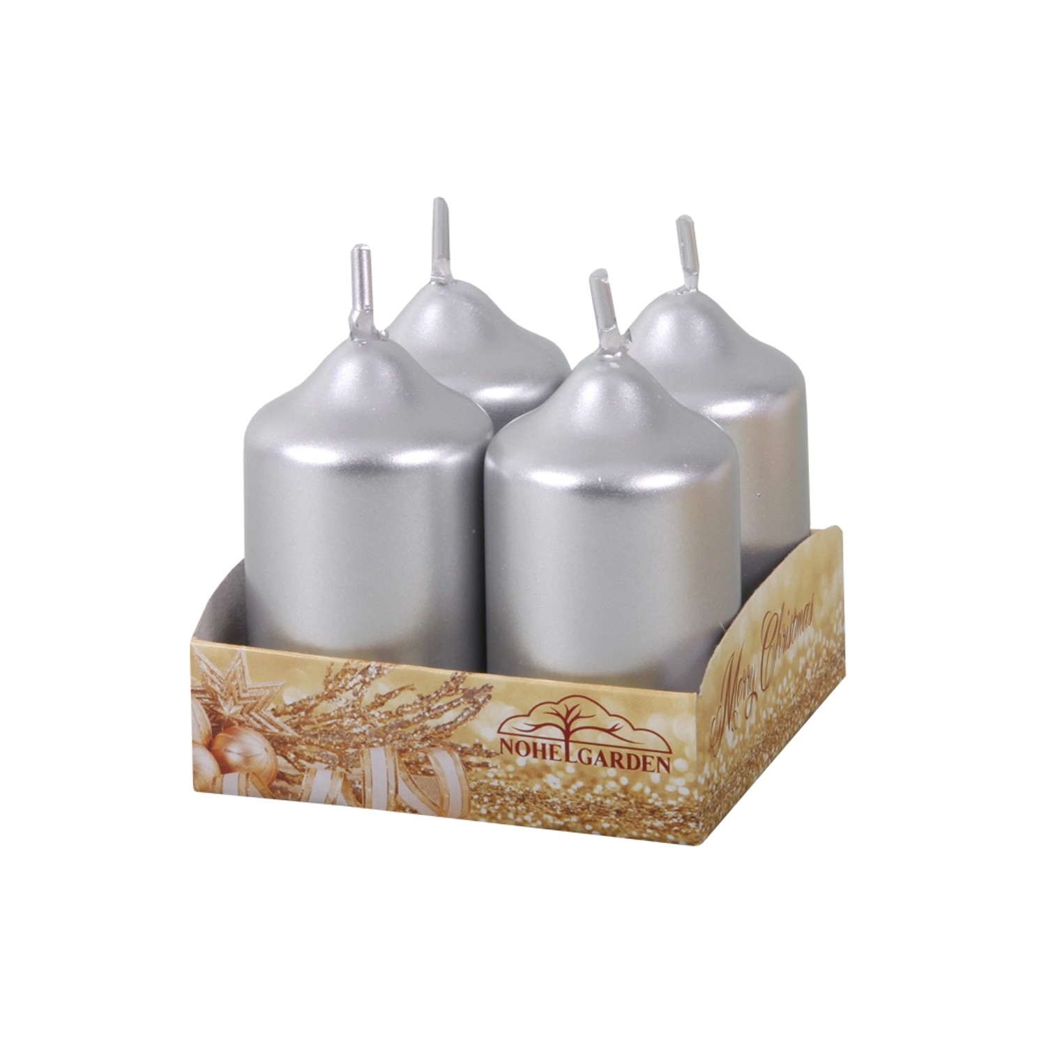 Adventní svíčka, metalická lesklá stříbrná, pr. 4 x 7 cm, 4 ks