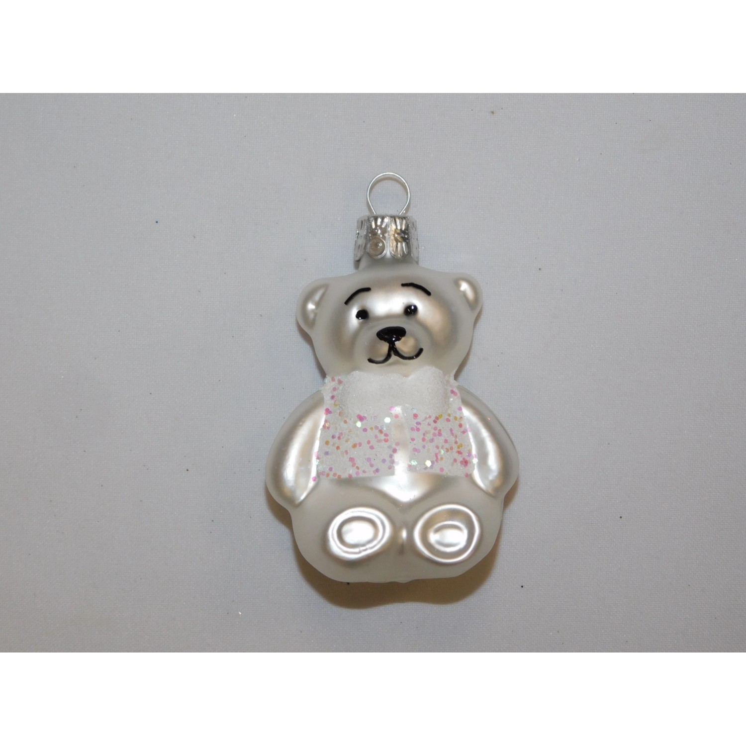 ORNEX Vánoční ozdoba skleněný medvídek bílý 6,5 cm