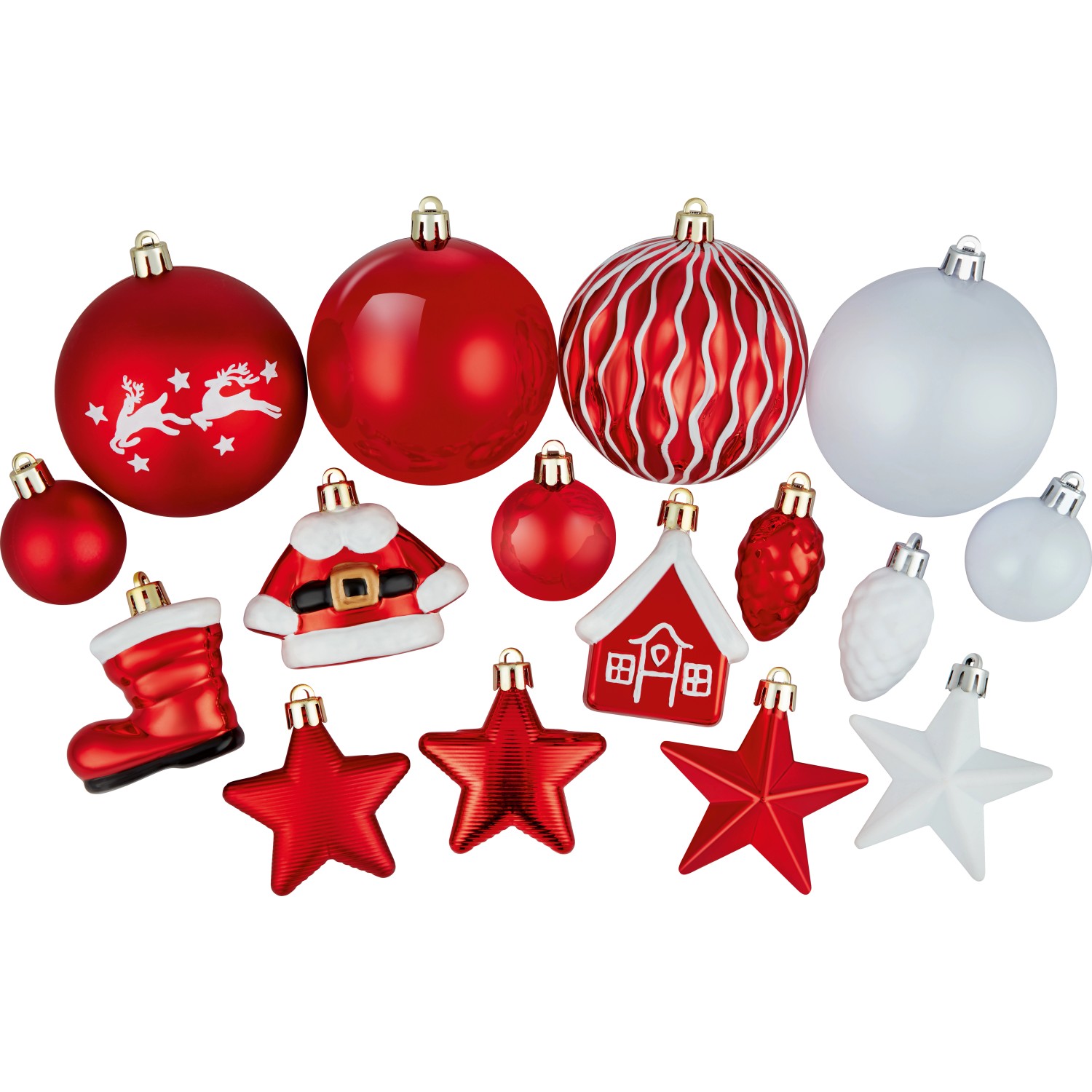 Sada ozdob na vánoční stromek, červená/bílá, 50dílná