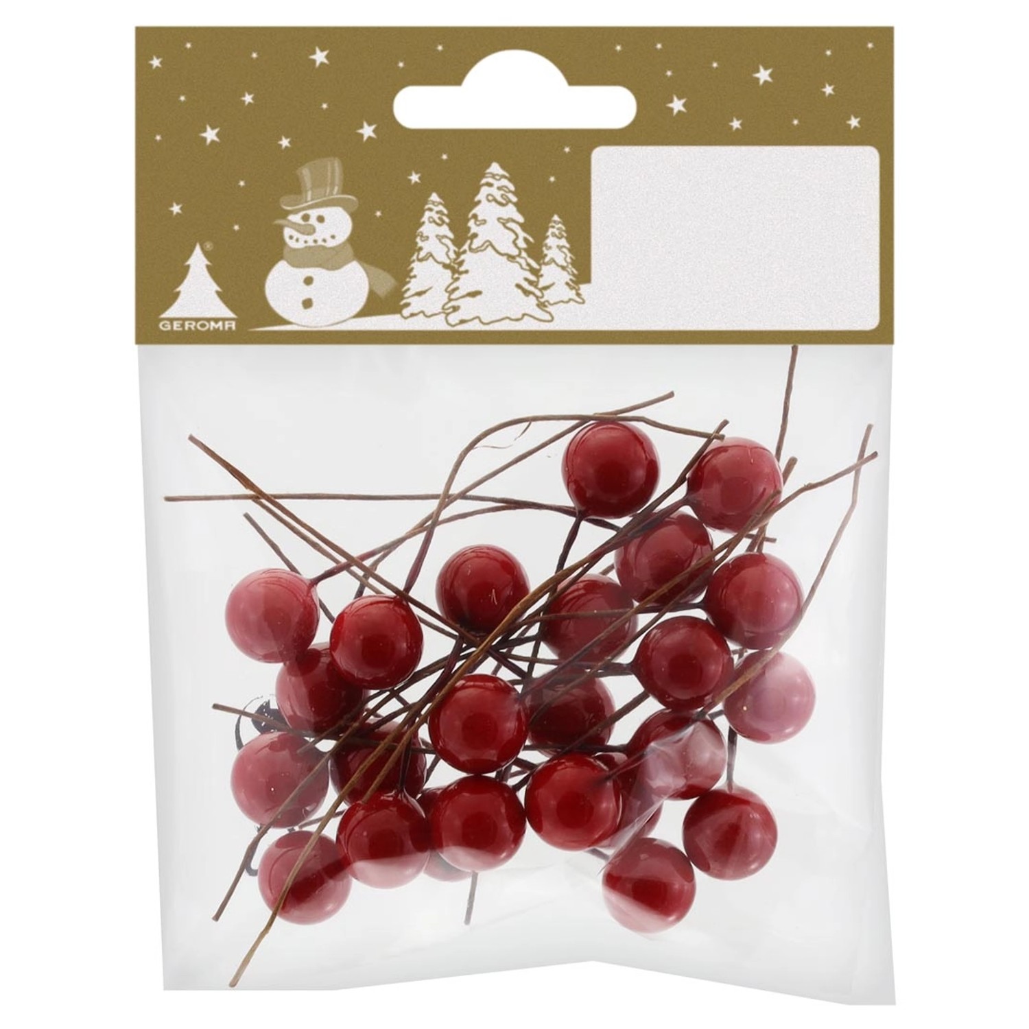 Dekorativní bobule s drátem, červená, pr. 1,2 cm, 24 ks