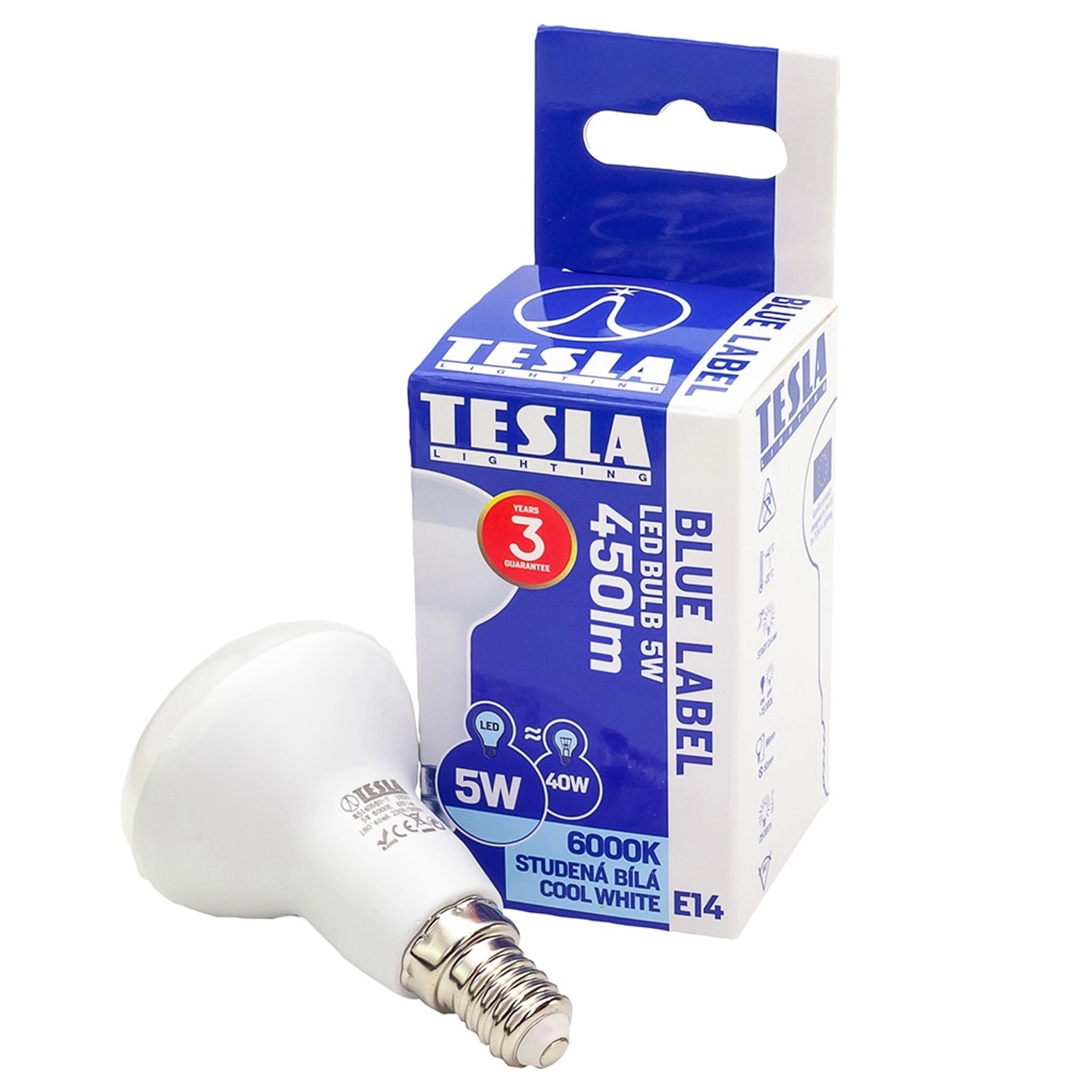 Tesla LED žárovka R50, E14, 5 W, 450 lm, 6 500 K