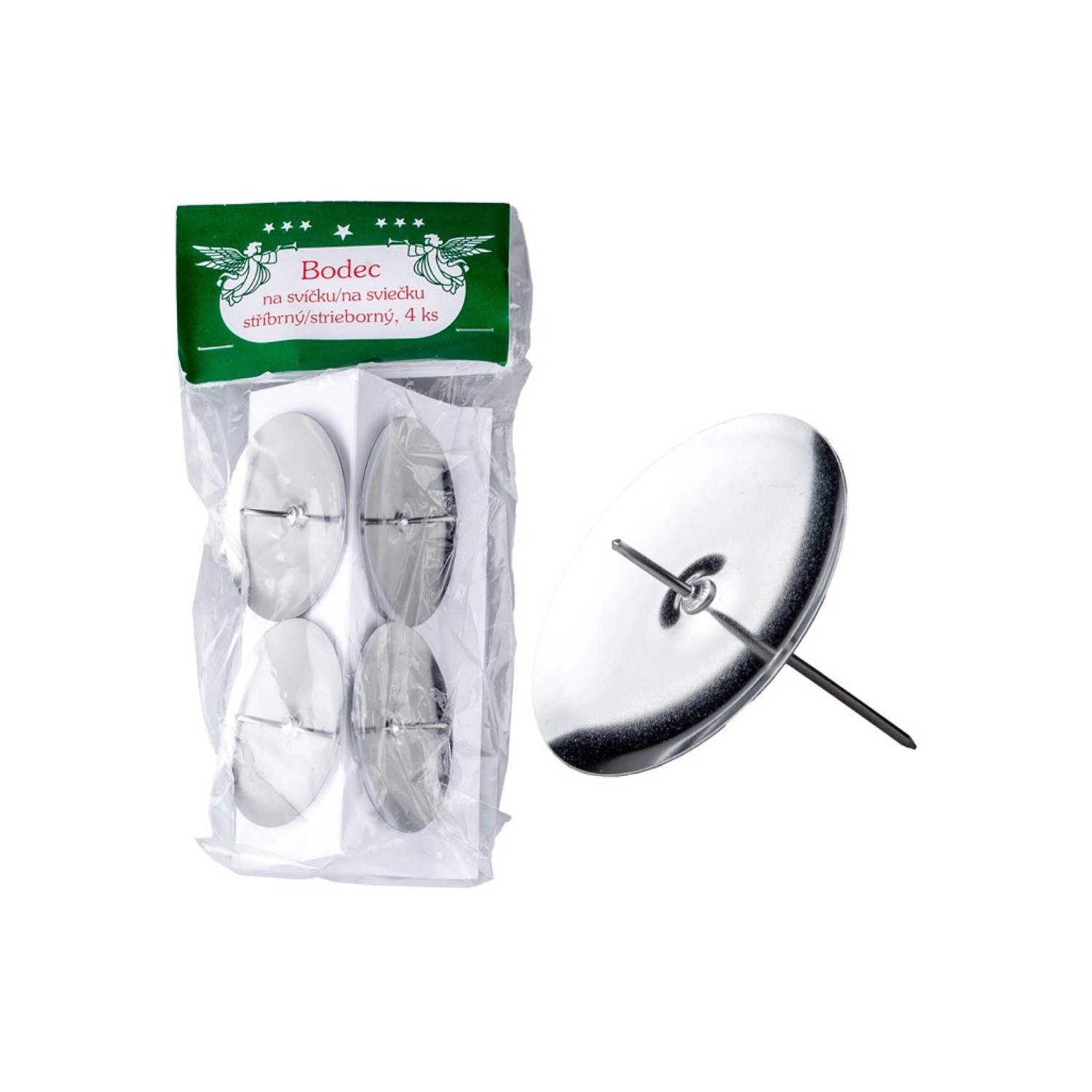 Bodec na svíčku, kovový stříbrný 4 ks, pr. 40 mm