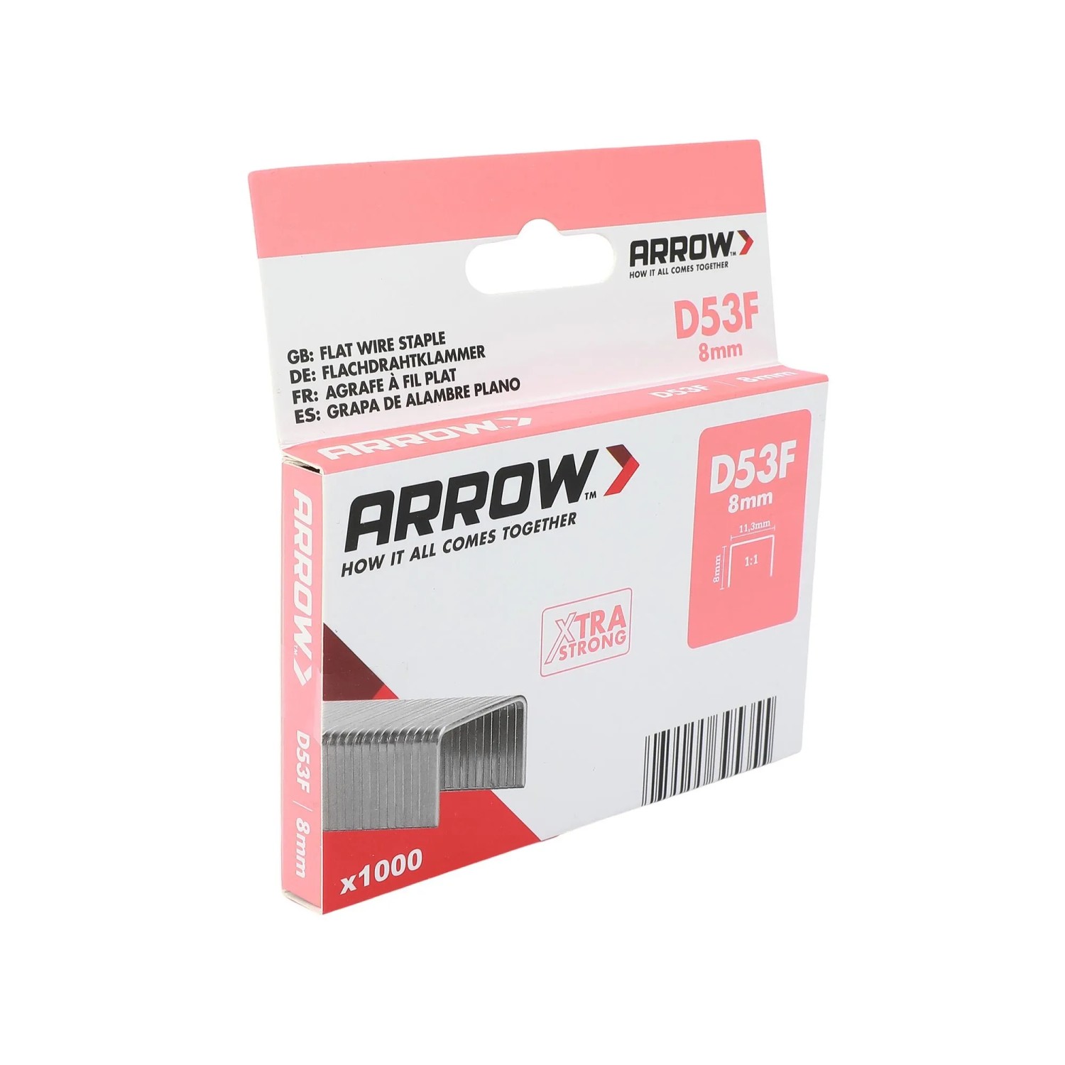 Arrow Ploché drátěné sponky do sponkovačky D53F, délka 8 mm, 1000 ks