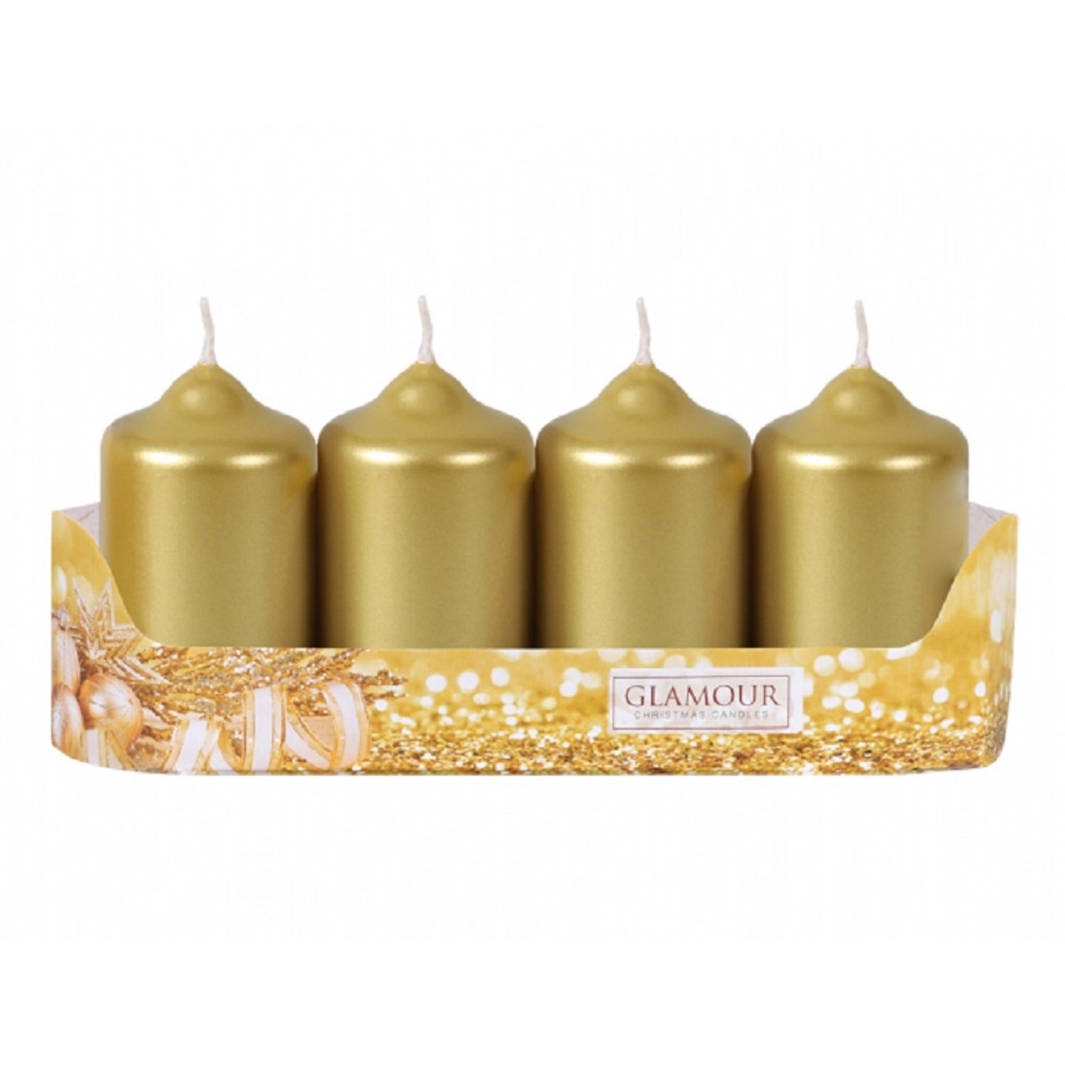 Adventní svíčka válec, metalická lesklá zlatá, pr. 5 x 9 cm, 4 ks