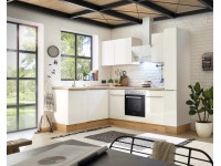 Respekta Kuchyně Marleen L bílá/bílá 250 cm-trouba+skl.deska/digestoř/myčka